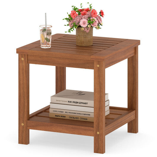 2-Tier Outdoor Side Table with Storage Shelf for Patio W2B