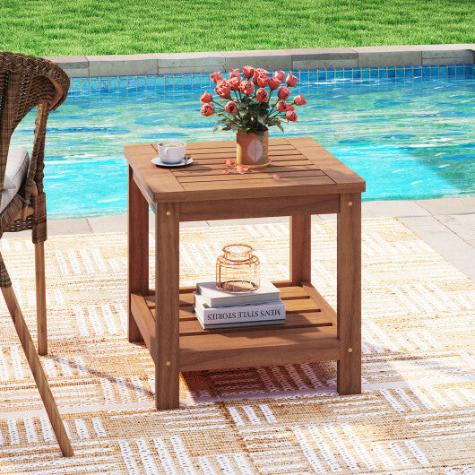 2-Tier Outdoor Side Table with Storage Shelf for Patio W2B