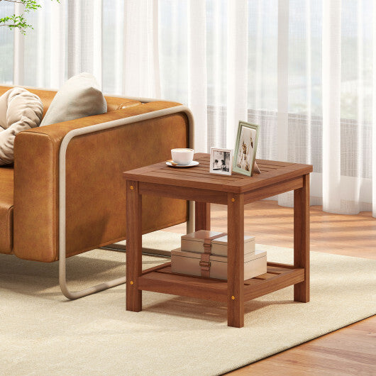 2-Tier Outdoor Side Table with Storage Shelf for Patio W2B