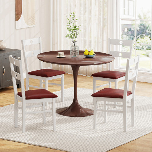 Wooden Dining Chairs Set of 2 Armless Kitchen Chairs with Hollowed Backrest-White