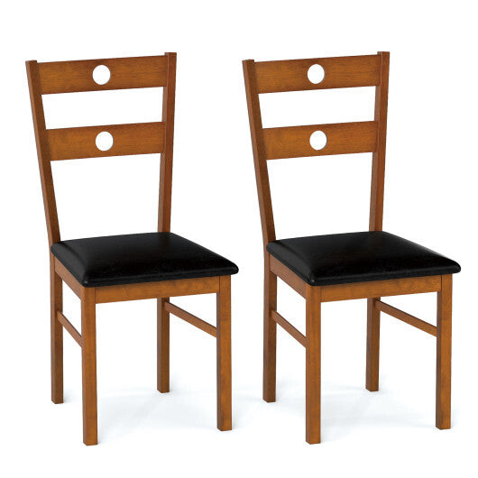 Wooden Dining Chairs Set of 2 Armless Kitchen Chairs with Hollowed Backrest-White