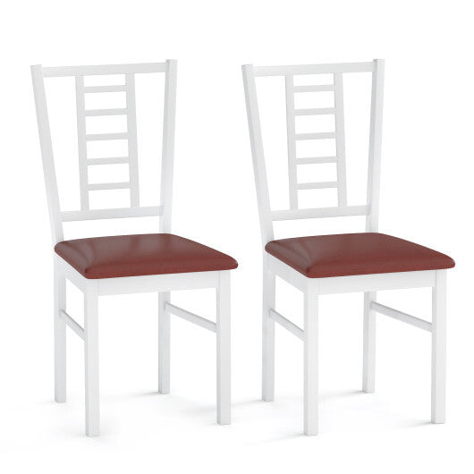 PU Leather Upholstered Wood Dining Chairs Set of 2-White