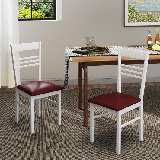Wood Dining Chairs Set of 2 with Rubber Wood Frame-White