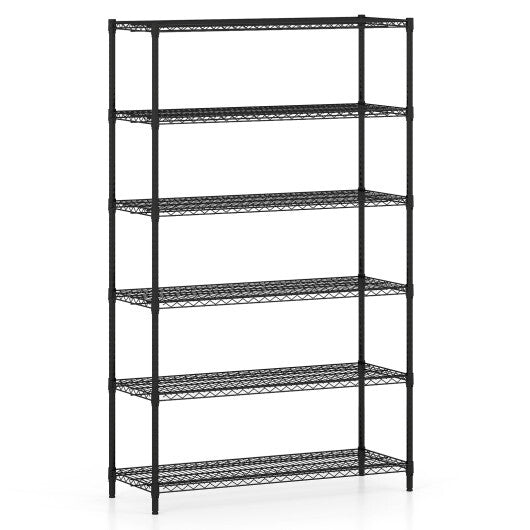 6-Tier Metal Storage Shelving Unit with V-Shaped Wire Rack for Home Garage-Black W2B