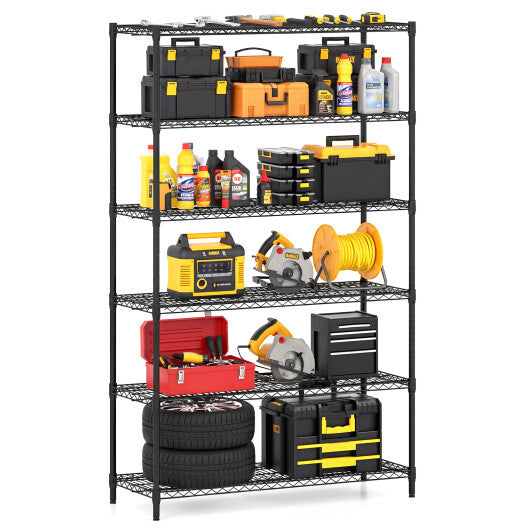 6-Tier Metal Storage Shelving Unit with V-Shaped Wire Rack for Home Garage-Black W2B