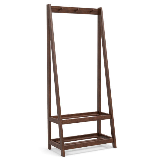 Freestanding Clothes Rack with 3 Hooks and 2 Shelves-Walnut W2B
