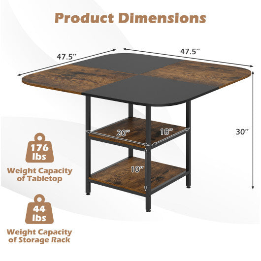 47.5 inch Modern Dining Table  Square Kitchen Table with Mix-colored Tabletop-Rustic Brown