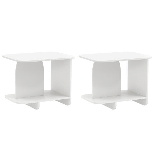 End Table Set of 2 2-Tier Sofa Side Tables with Storage Shelf-White W2B