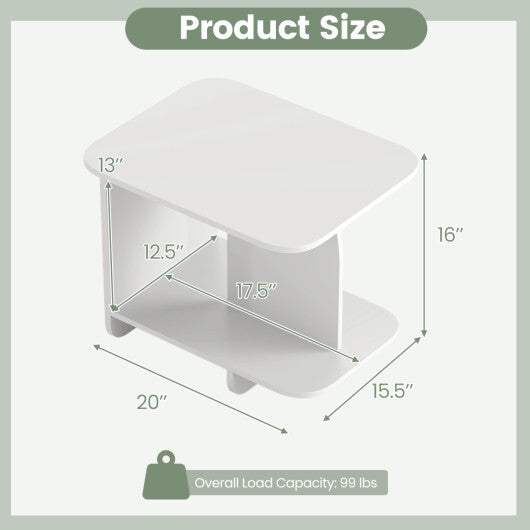 End Table Set of 2 2-Tier Sofa Side Tables with Storage Shelf-White W2B