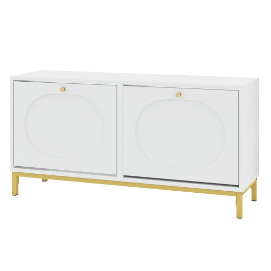 Shoe Storage Bench Narrow Entryway Bench with 2 Flip Drawers Adjustable Shelves-White W2B