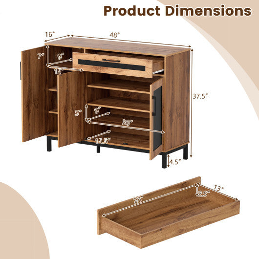 48 Inch Sideboard Buffet Cabinet with Drawer and Metal Legs-Natural W2B