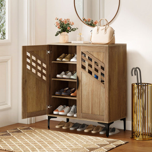 4 Tier Farmhouse Shoe Storage Cabinet with Removable Shelves and Metal Legs-Walnut W2B