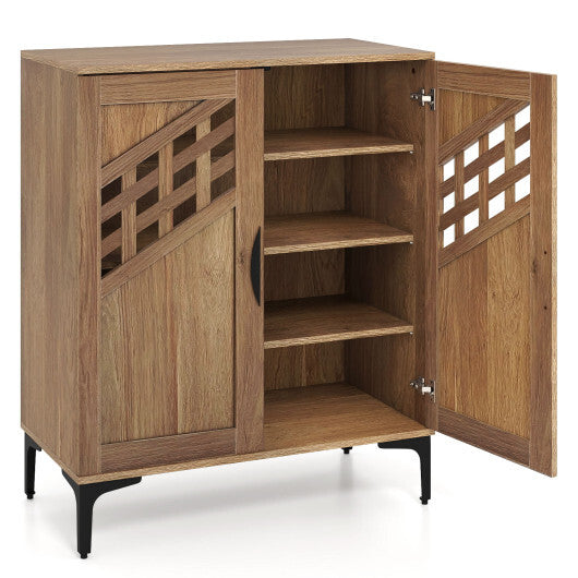 4 Tier Farmhouse Shoe Storage Cabinet with Removable Shelves and Metal Legs-Walnut W2B