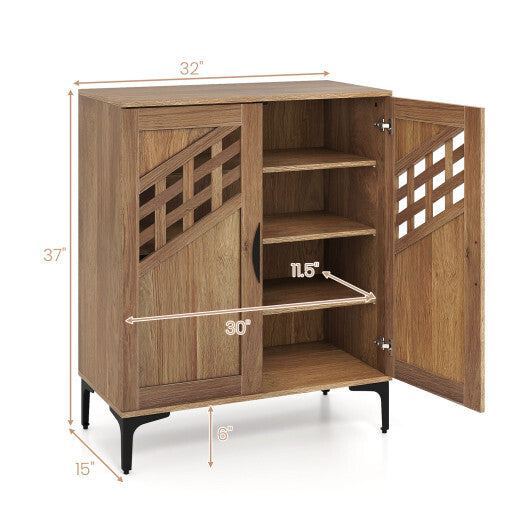 4 Tier Farmhouse Shoe Storage Cabinet with Removable Shelves and Metal Legs-Walnut W2B