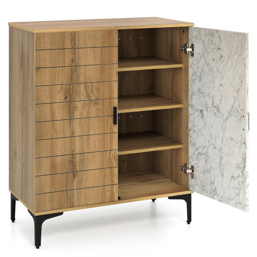 4 Tier Farmhouse Shoe Storage Cabinet with Removable Shelves and Metal Legs-Walnut W2B