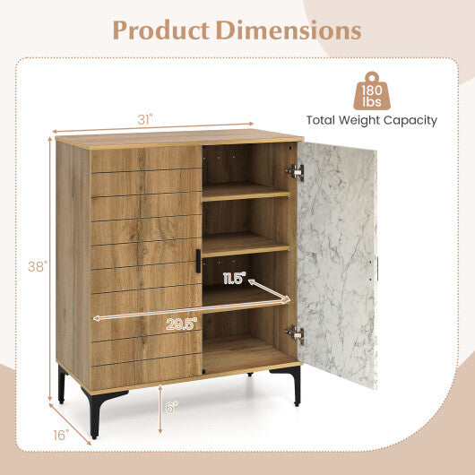 4 Tier Farmhouse Shoe Storage Cabinet with Removable Shelves and Metal Legs-Walnut W2B