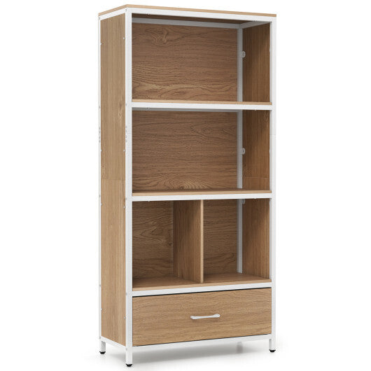 56" Tall Freestanding Bookcase with Drawer 5 Tier-RusticBrown W2B