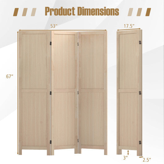 3 Panel Folding Room Divider for Home Office Bedroom Restaurant-Beige W2B