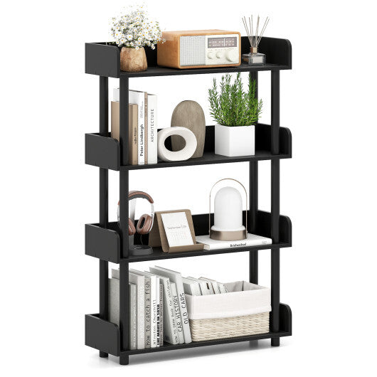 4-Tier Bookshelf Open Bookcase with Anti-Tipping Kit Industrial Storage Unit-Black W2B