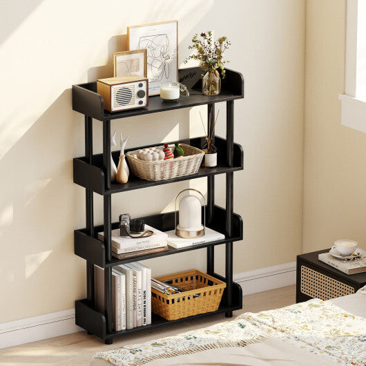 4-Tier Bookshelf Open Bookcase with Anti-Tipping Kit Industrial Storage Unit-Black W2B