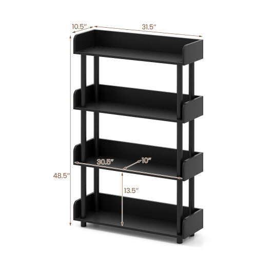 4-Tier Bookshelf Open Bookcase with Anti-Tipping Kit Industrial Storage Unit-Black W2B
