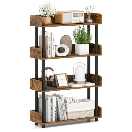 4-Tier Bookshelf Open Bookcase with Anti-Tipping Kit Industrial Storage Unit-Black W2B