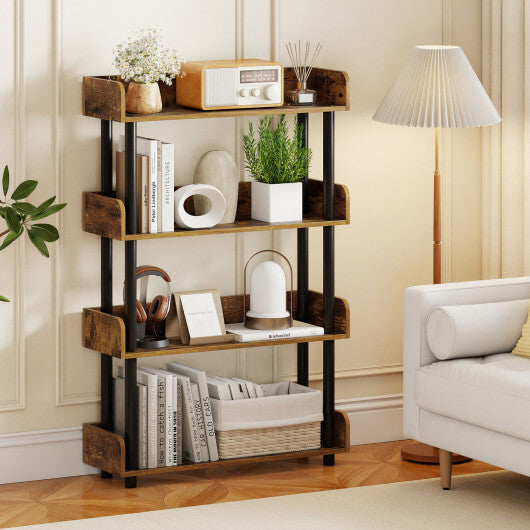 4-Tier Bookshelf Open Bookcase with Anti-Tipping Kit Industrial Storage Unit-Black W2B