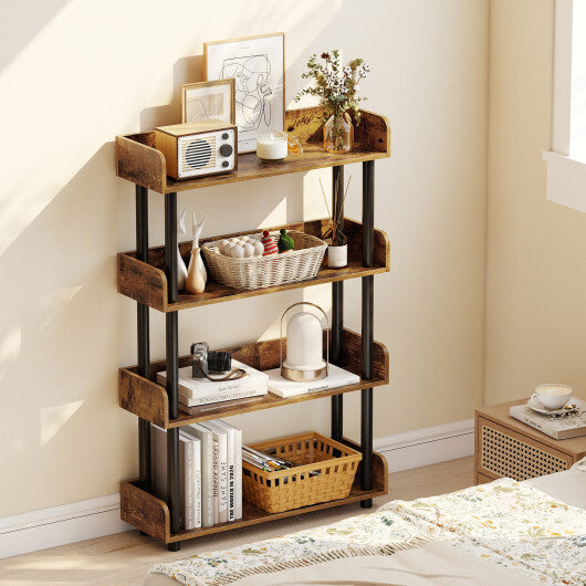 4-Tier Bookshelf Open Bookcase with Anti-Tipping Kit Industrial Storage Unit-Black W2B