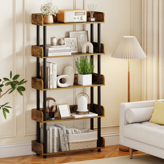 5-Tier Open Bookcase with Industrial Storage Unit-Rustic Brown W2B