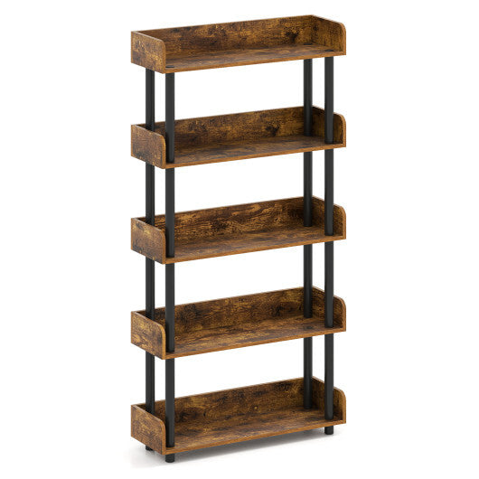 5-Tier Open Bookcase with Industrial Storage Unit-Rustic Brown W2B