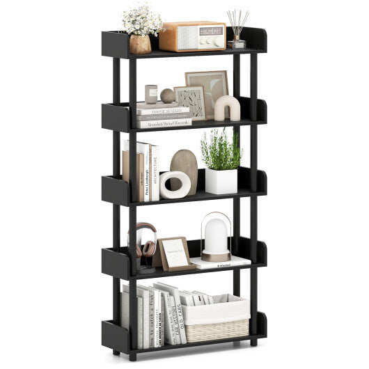 5-Tier Open Bookcase with Industrial Storage Unit-Rustic Brown W2B
