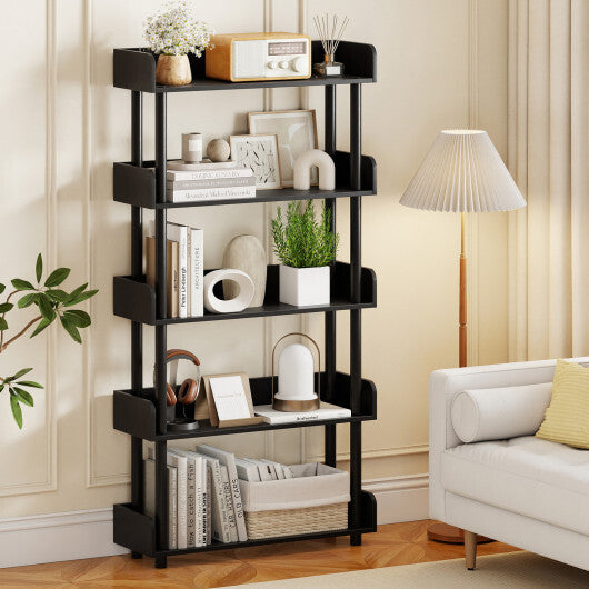 5-Tier Open Bookcase with Industrial Storage Unit-Rustic Brown W2B
