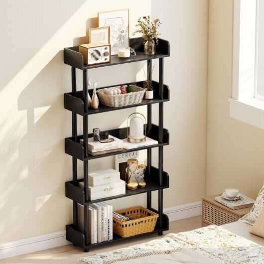 5-Tier Open Bookcase with Industrial Storage Unit-Rustic Brown W2B