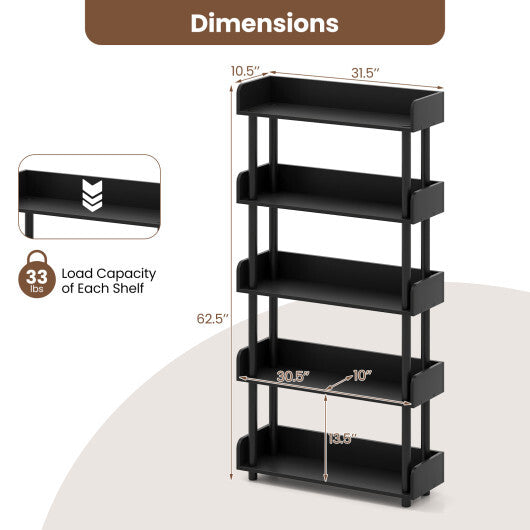 5-Tier Open Bookcase with Industrial Storage Unit-Rustic Brown W2B