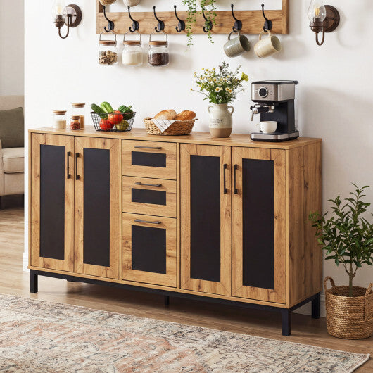 63" Sideboard Buffet Cabinet with 3 Drawers and Storage Shelves-Natural W2B