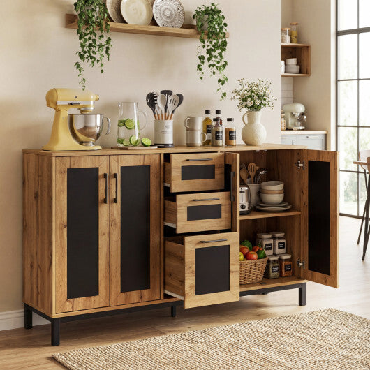 63" Sideboard Buffet Cabinet with 3 Drawers and Storage Shelves-Natural W2B