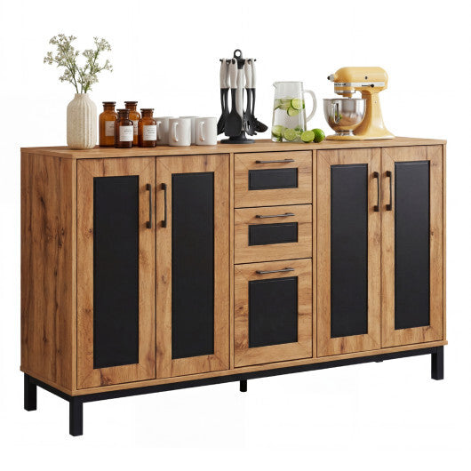 63" Sideboard Buffet Cabinet with 3 Drawers and Storage Shelves-Natural W2B