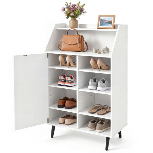 Shoe Storage Cabinet with 2-Tier Open Compartment and 4-Tier Adjustable Shelf-White W2B