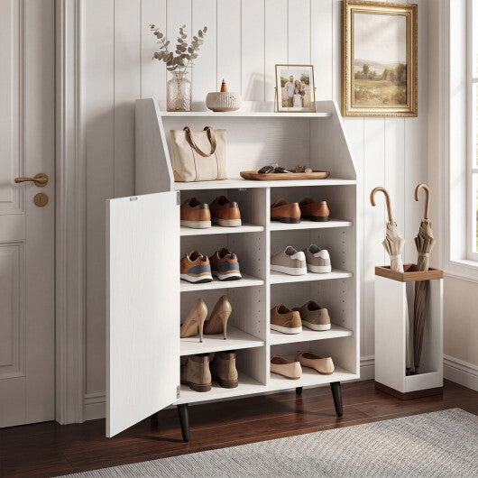 Shoe Storage Cabinet with 2-Tier Open Compartment and 4-Tier Adjustable Shelf-White W2B