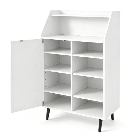Shoe Storage Cabinet with 2-Tier Open Compartment and 4-Tier Adjustable Shelf-White W2B