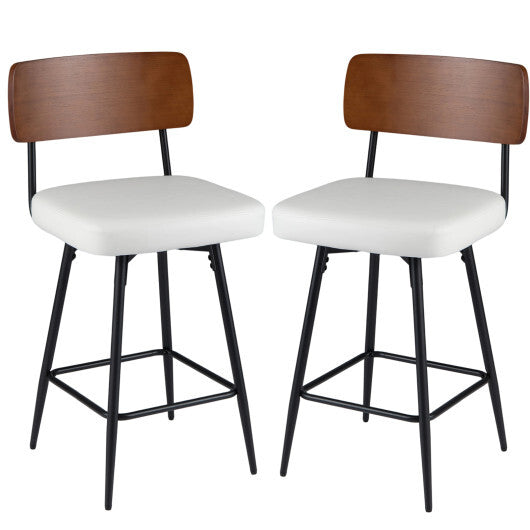 27 Inch Padded Counter Barstools Set of 2 with Metal Legs-White W2B