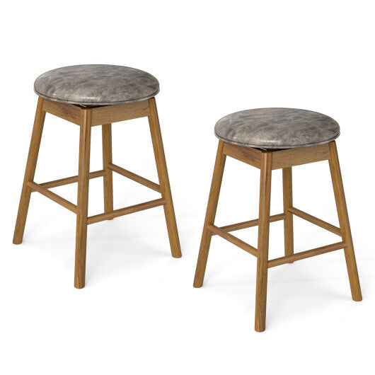 Swivel Counter Height Barstools with Solid Wood Legs and Footrests-Set of 2 W2B