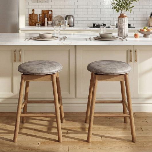 Swivel Counter Height Barstools with Solid Wood Legs and Footrests-Set of 2 W2B