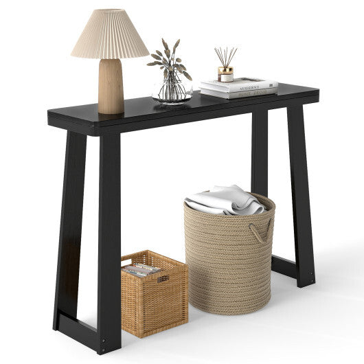 Solid Rubber Wood Console Table 43inch Narrow Entryway Table with Thick Tabletop and Stable Base-Black W2B