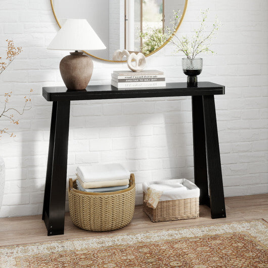 Solid Rubber Wood Console Table 43inch Narrow Entryway Table with Thick Tabletop and Stable Base-Black W2B