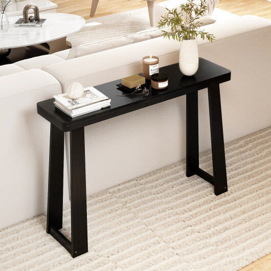 Solid Rubber Wood Console Table 43inch Narrow Entryway Table with Thick Tabletop and Stable Base-Black W2B