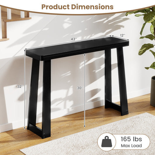 Solid Rubber Wood Console Table 43inch Narrow Entryway Table with Thick Tabletop and Stable Base-Black W2B