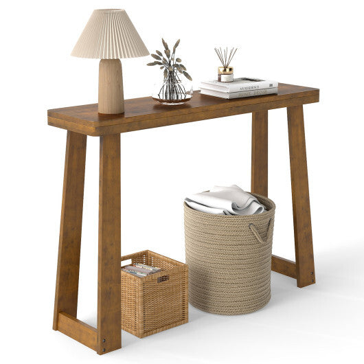 Solid Rubber Wood Console Table 43inch Narrow Entryway Table with Thick Tabletop and Stable Base-Black W2B