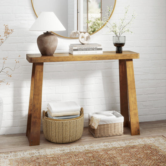 Solid Rubber Wood Console Table 43inch Narrow Entryway Table with Thick Tabletop and Stable Base-Black W2B