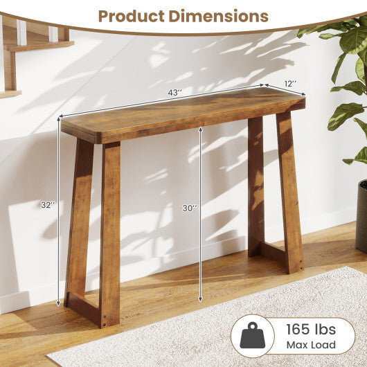 Solid Rubber Wood Console Table 43inch Narrow Entryway Table with Thick Tabletop and Stable Base-Black W2B